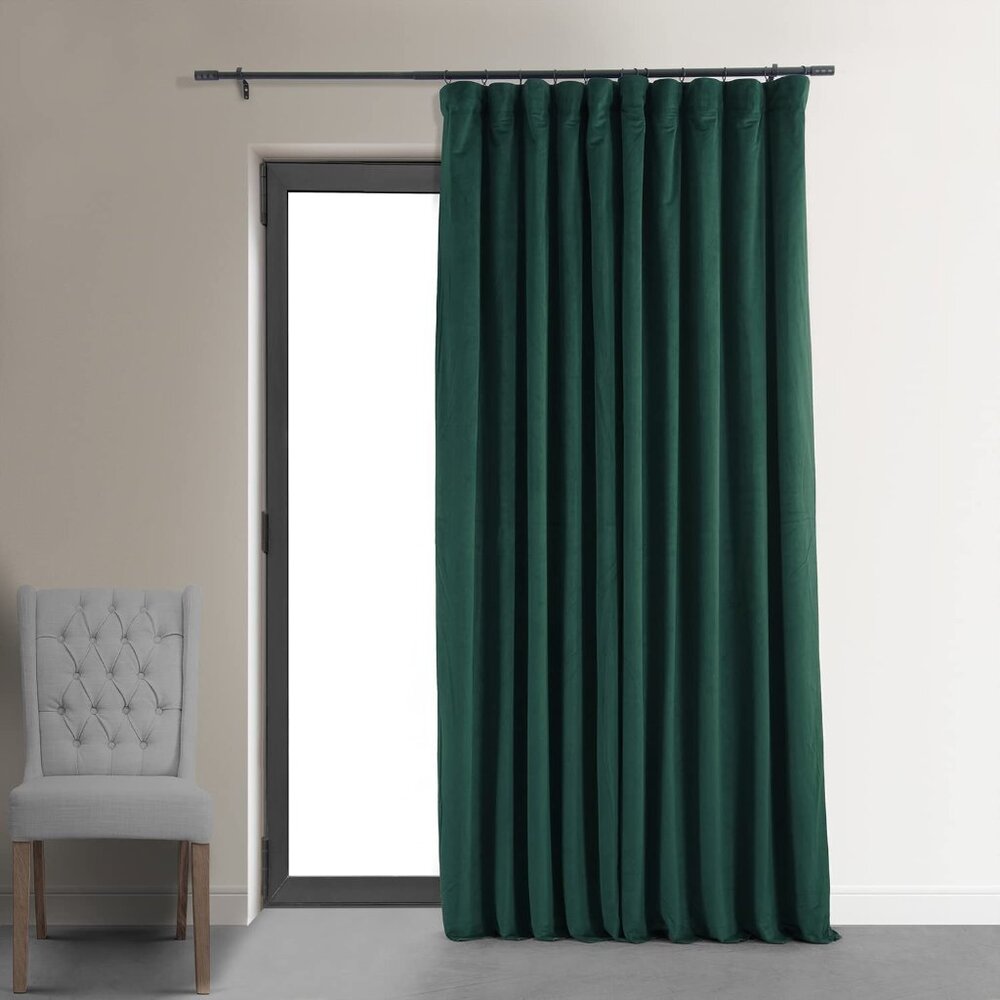Like New Dark Green Velvet Thermal Blackout Curtains, 100" Wide x 108" Long